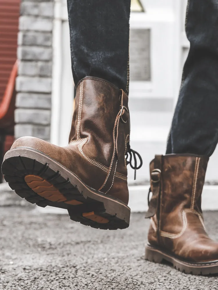 Men Spring Autumn Retro Cowhide Leather Boots-Woolova