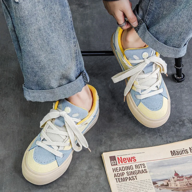 Men Stylish Color Matching Leather Flat Casual Sneakers-Woolova
