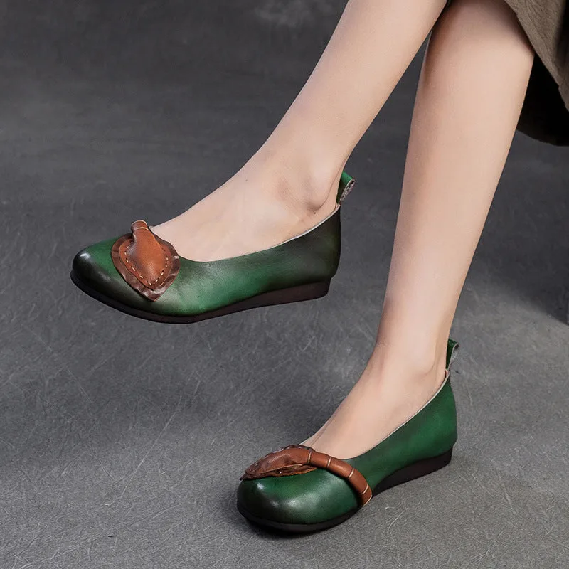 Women Retro Leather Soft Casual Flats Shoes-Woolova