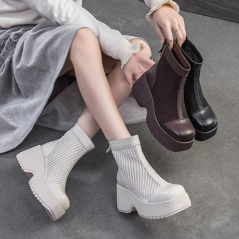 Women Minimalism Plain Mesh Chunky Platform Boots-Woolova