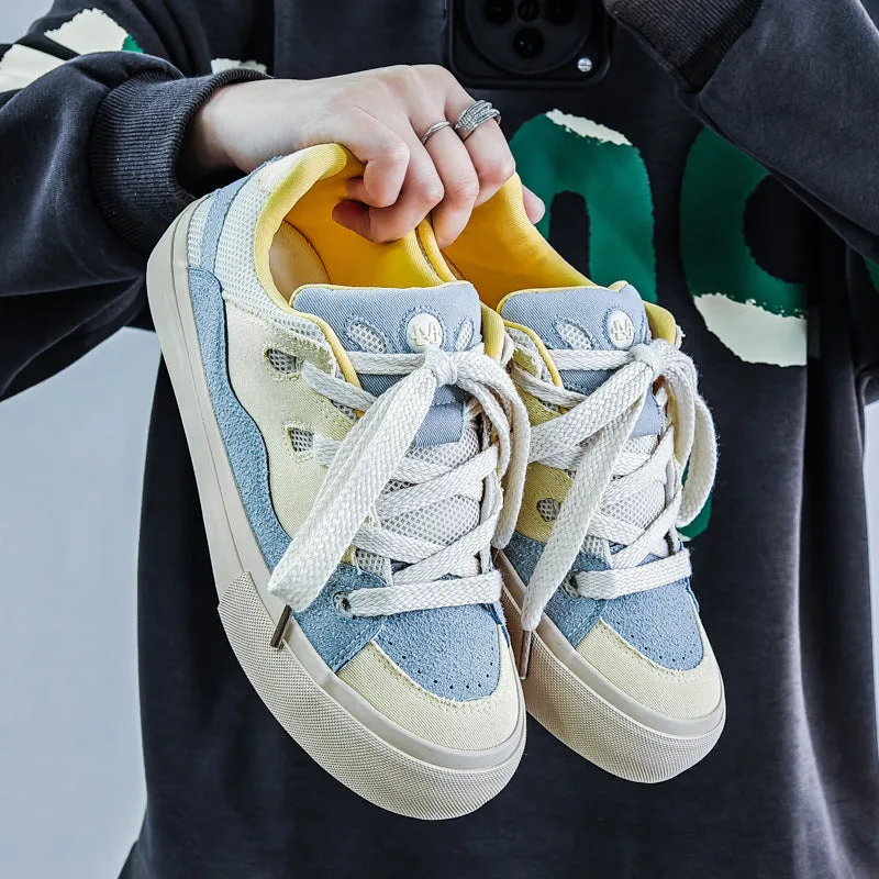 Men Stylish Color Matching Leather Flat Casual Sneakers-Woolova
