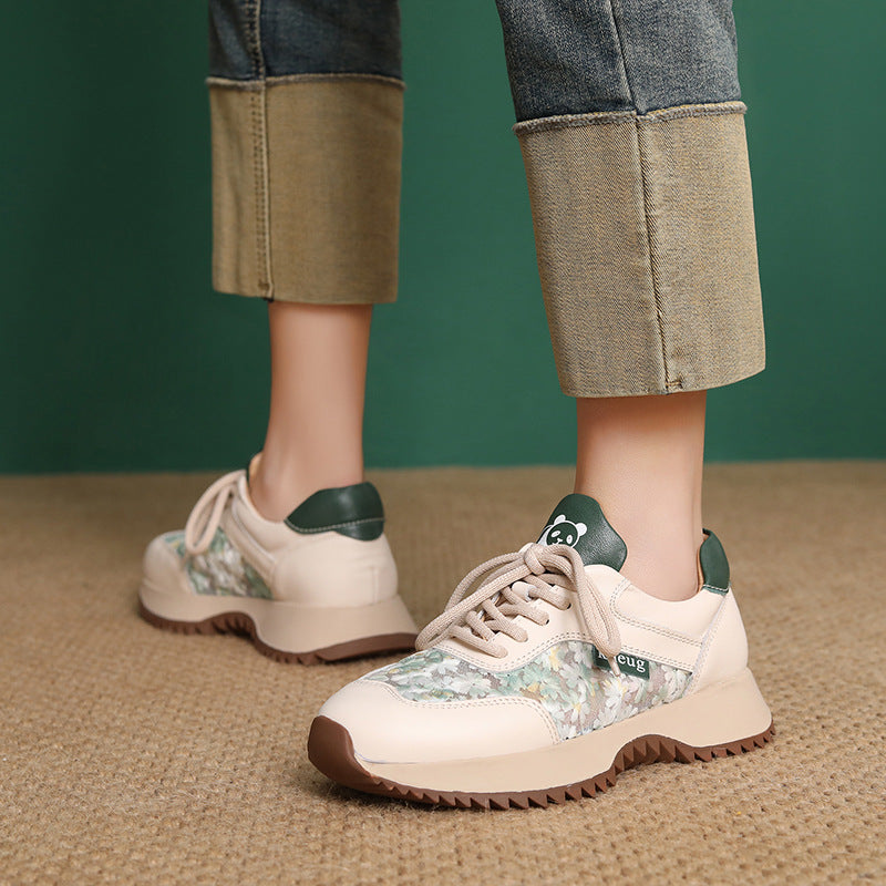 Women's Fashion Leather Embroidery Low Top Casual Shoes-Woolova