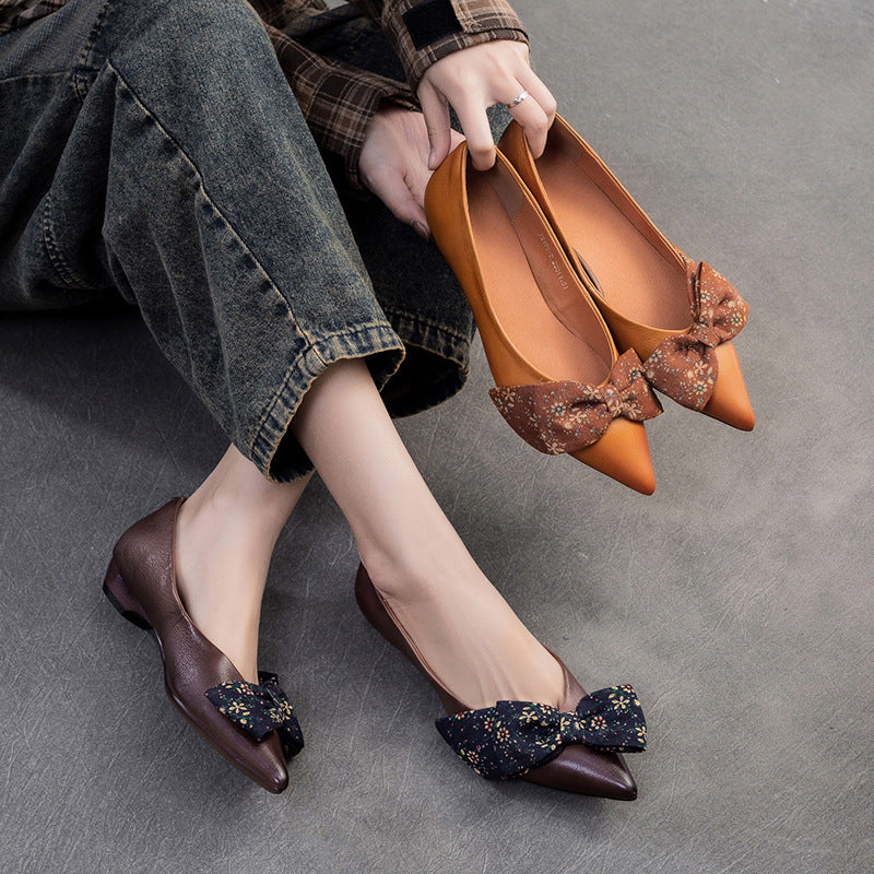 Women Casual Bowknot Leather Comfort Flats-Woolova