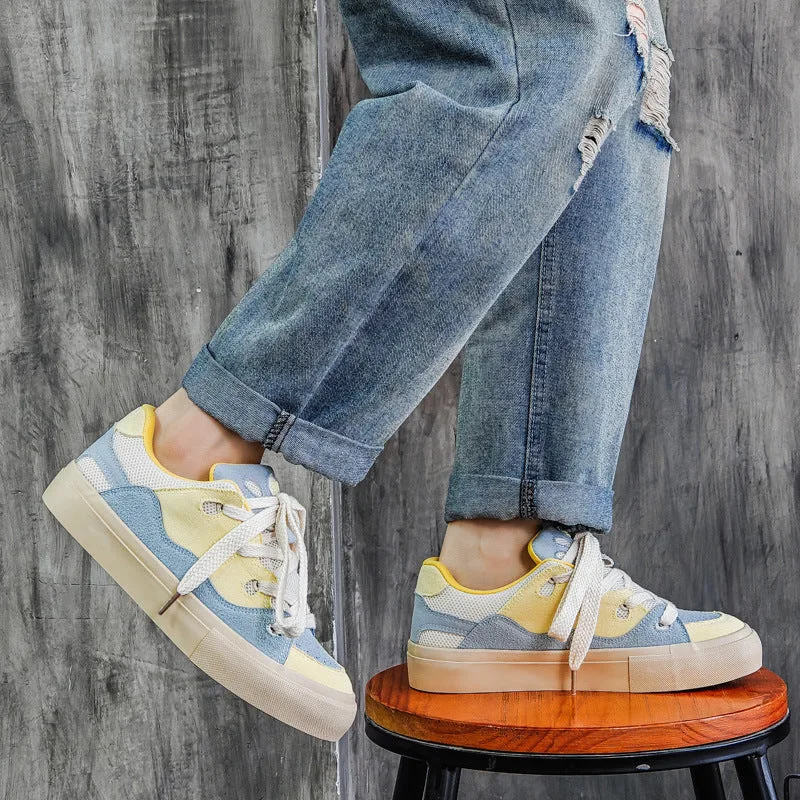 Men Stylish Color Matching Leather Flat Casual Sneakers-Woolova