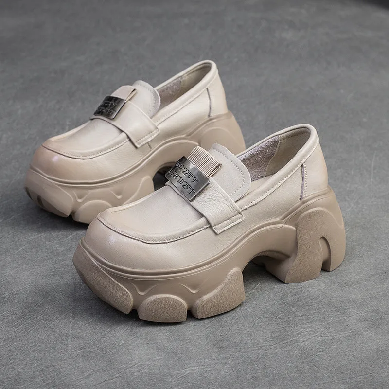 Women Minimalist Leather Chunky Platform Loafers-Woolova