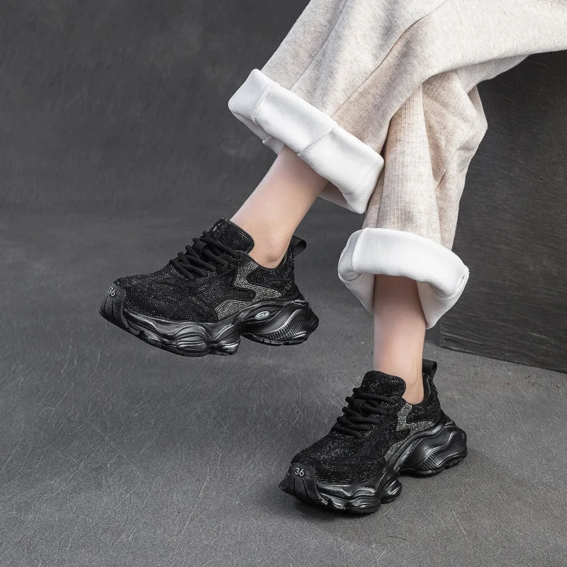 Women Fashion Crystal Chunky Platform Sneakers-Woolova