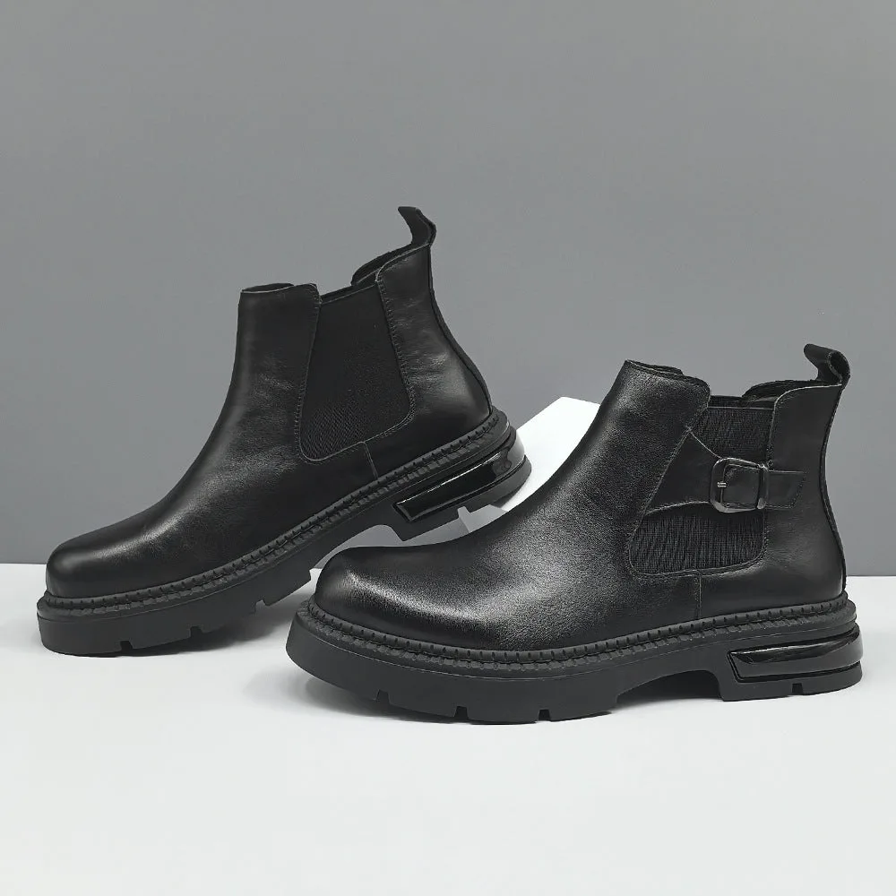 Men Vintage Solid Leather Casual Ankle Boots-Woolova