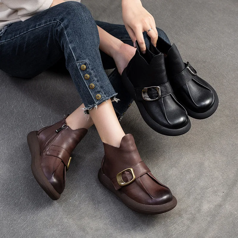 Women Minimalism Soft Leather Ankle Boots-Woolova