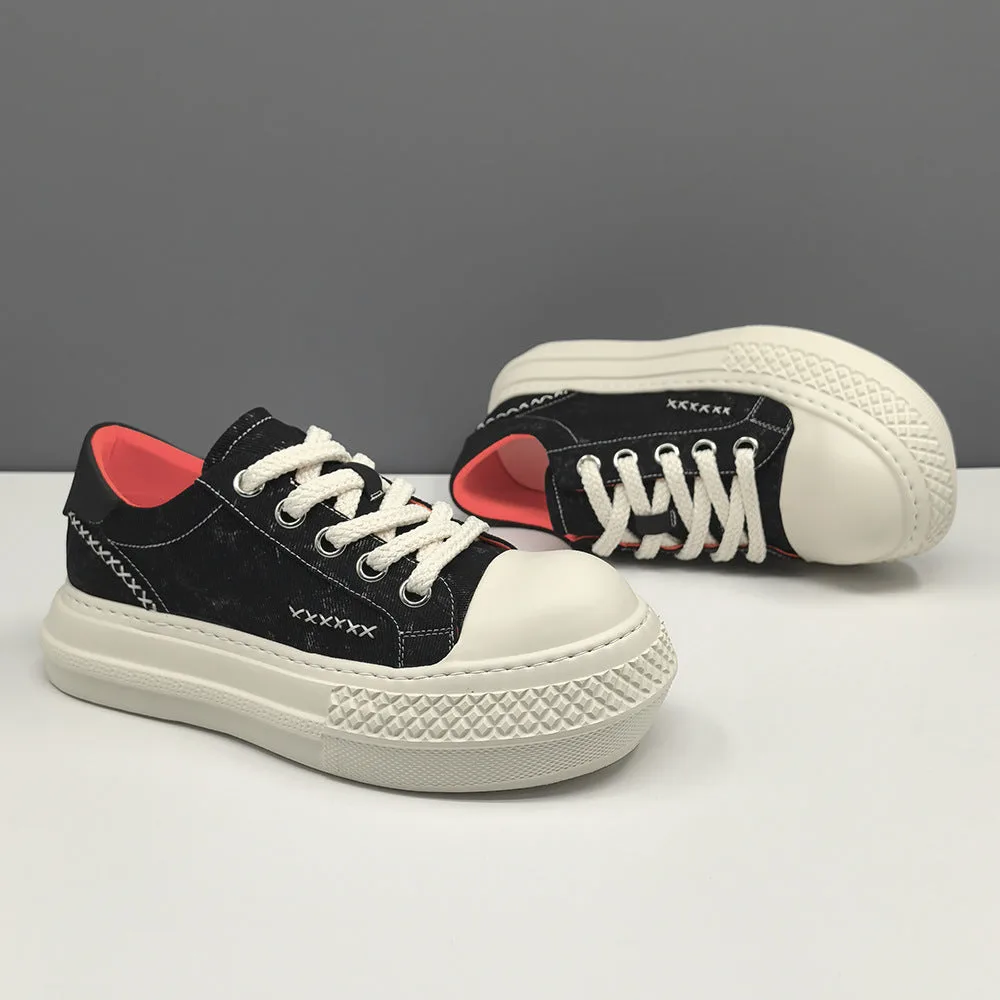 Men Fashion Quilted Denim Canvas Flat Casual Shoes-Woolova