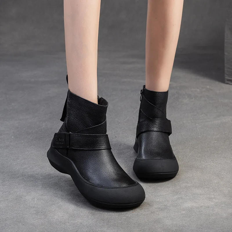 Women Minimalism Solid Leather Furred Ankle Boots-Woolova