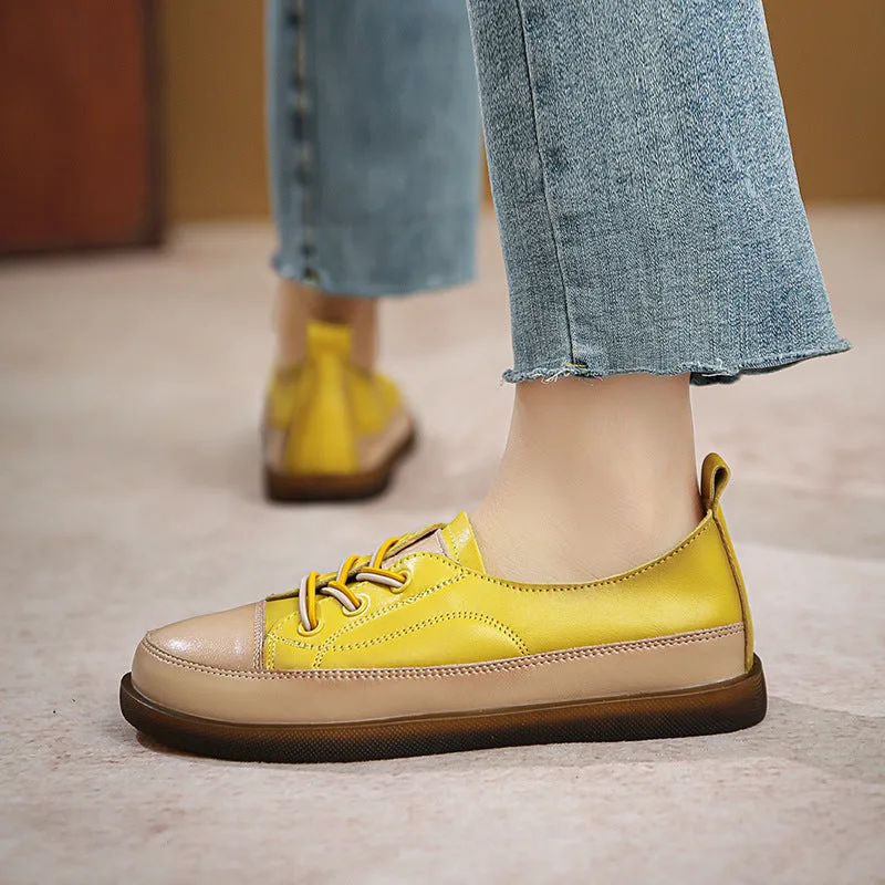 Women Retro Leather Minimalist Soft Flat Casual Shoes-Woolova