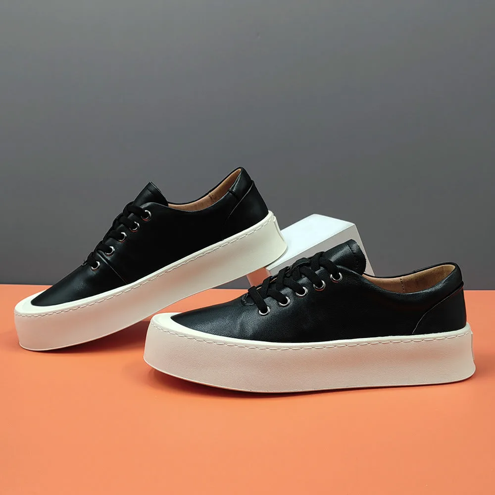 Men Minimalism Leather Flat Casual Shoes-Woolova