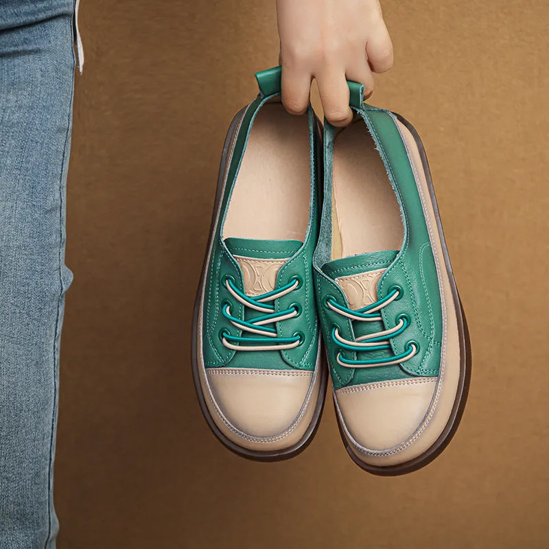 Women Retro Leather Minimalist Soft Flat Casual Shoes-Woolova