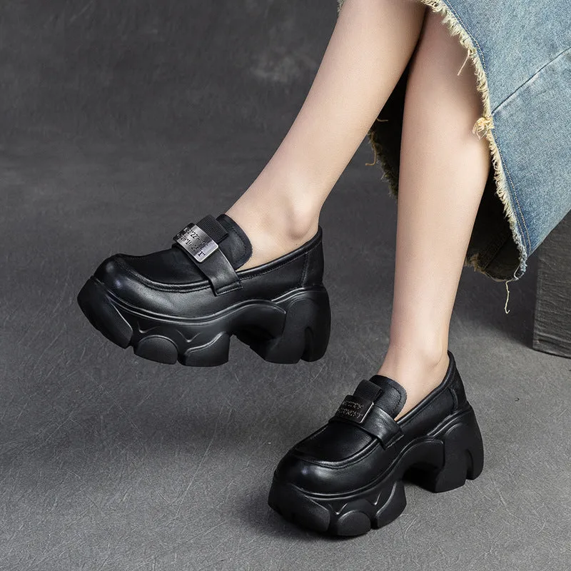 Women Minimalist Leather Chunky Platform Loafers-Woolova