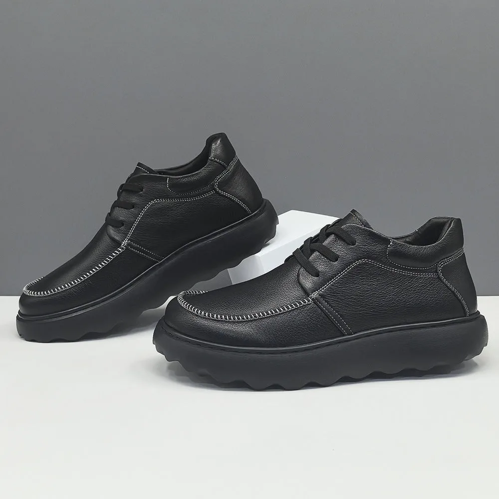 Men Minimalism Solid Leather Casual Shoes-Woolova