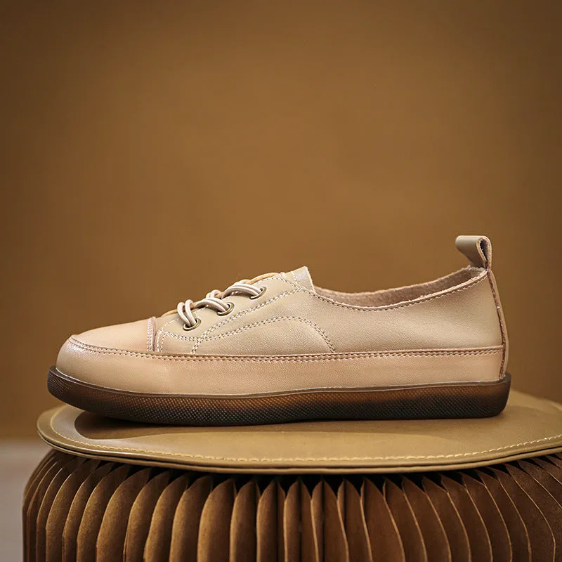 Women Retro Leather Minimalist Soft Flat Casual Shoes-Woolova