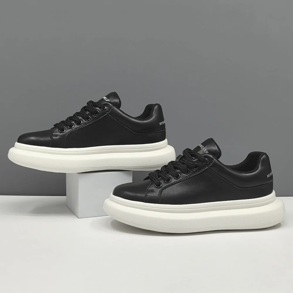 Men Minimalism Plain Leather Casual Sneakers-Woolova