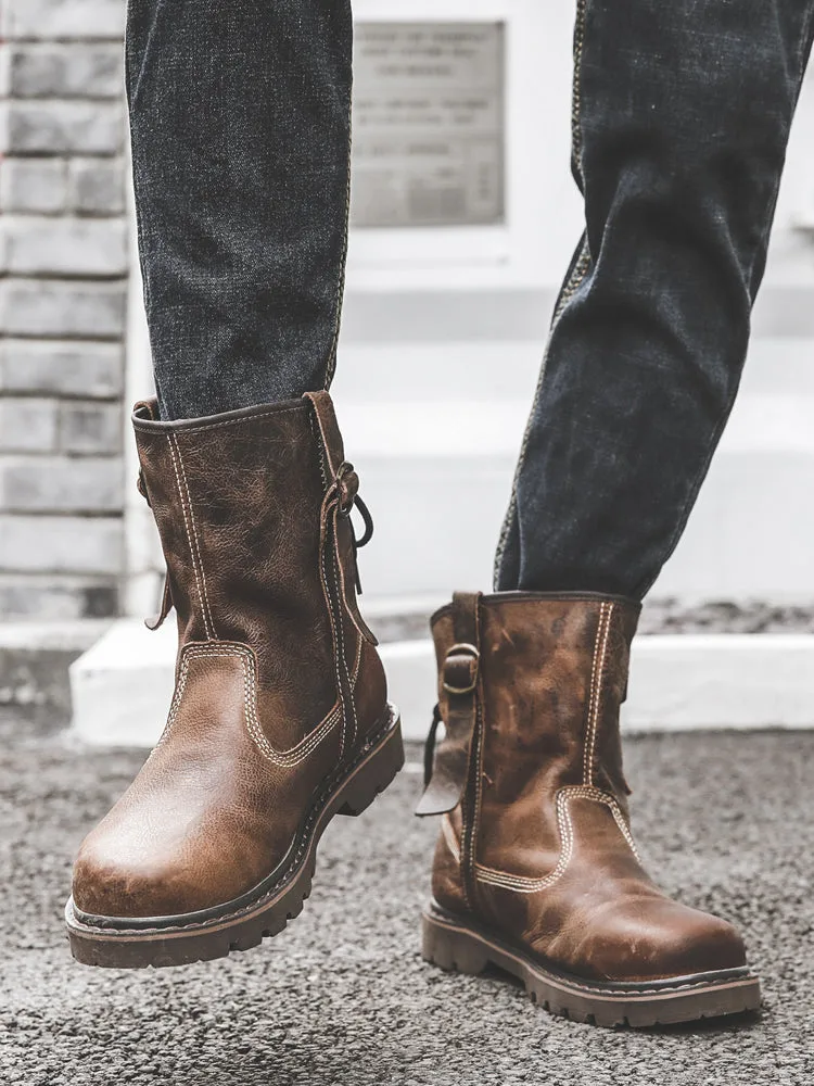 Men Spring Autumn Retro Cowhide Leather Boots-Woolova