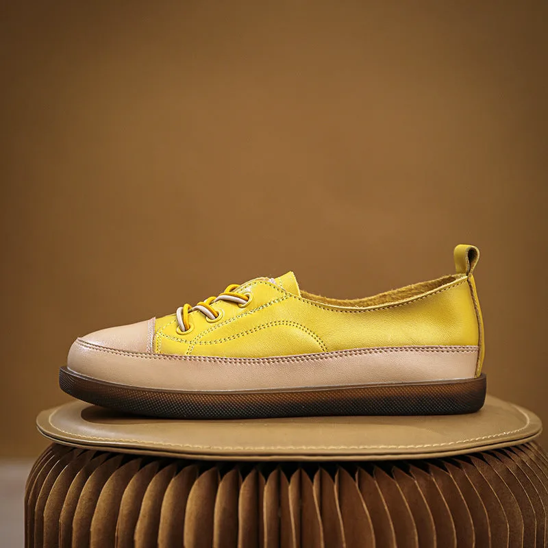 Women Retro Leather Minimalist Soft Flat Casual Shoes-Woolova