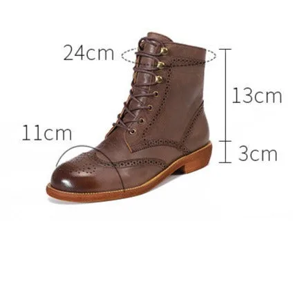 Handmade Womens's Leather Ankle Lace Up Carving Brogue Boots-Woolova