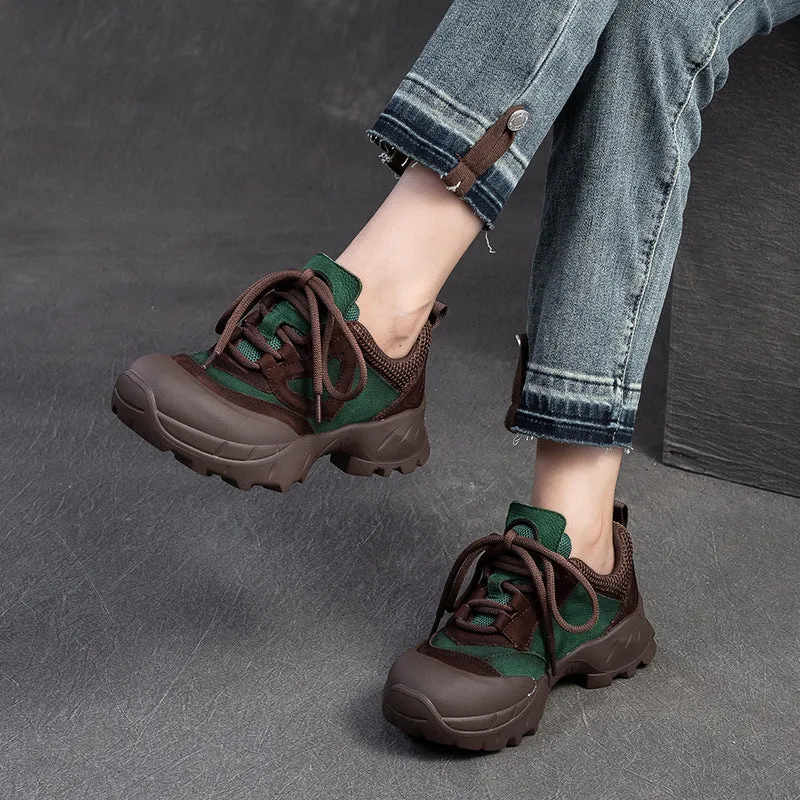 Women Retro Leather Breathable Mesh Casual Shoes-Woolova