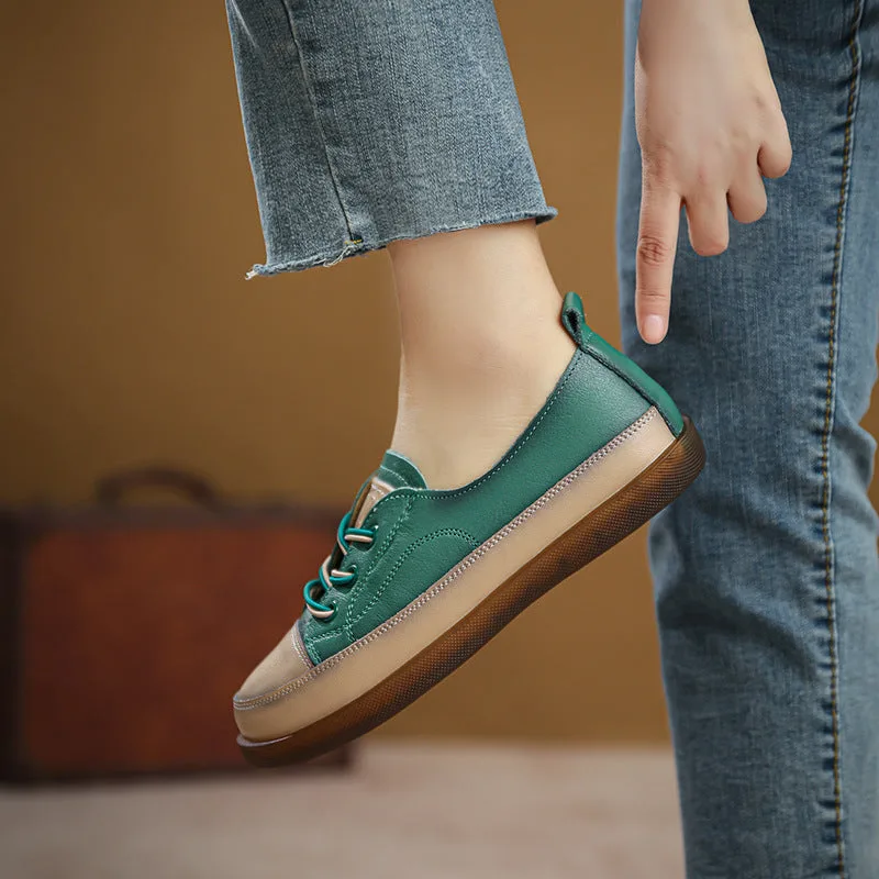 Women Retro Leather Minimalist Soft Flat Casual Shoes-Woolova