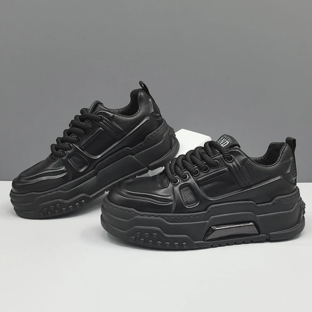Men Solid Leather Minimalism Thick Soled Casual Shoes-Woolova