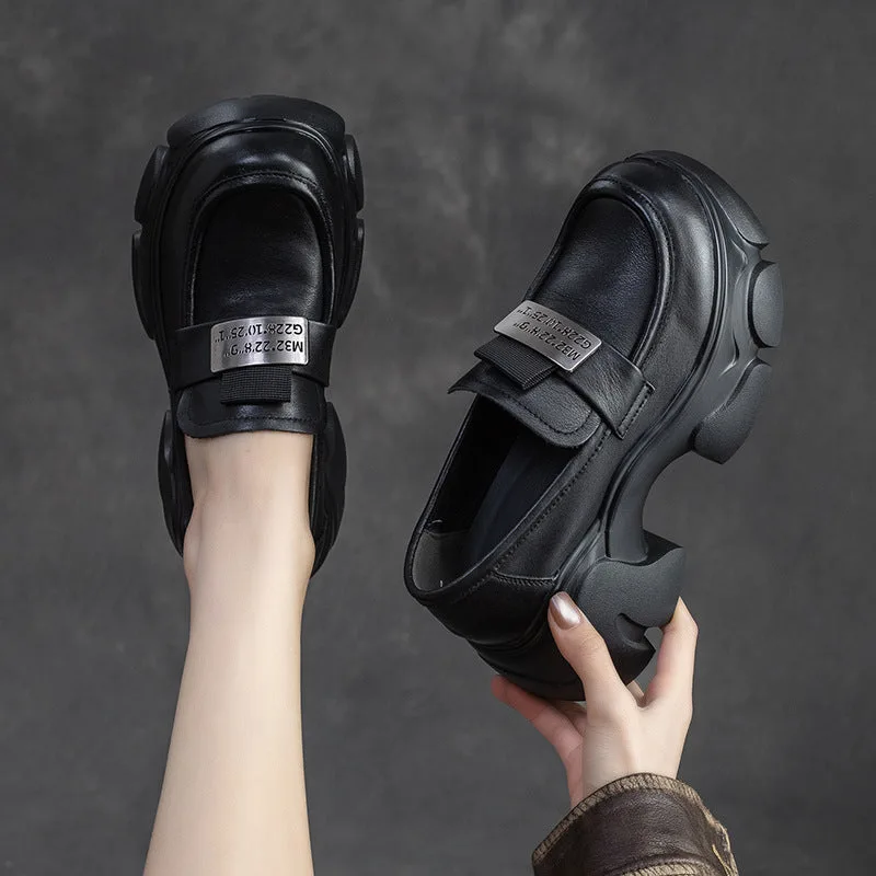 Women Minimalist Leather Chunky Platform Loafers-Woolova