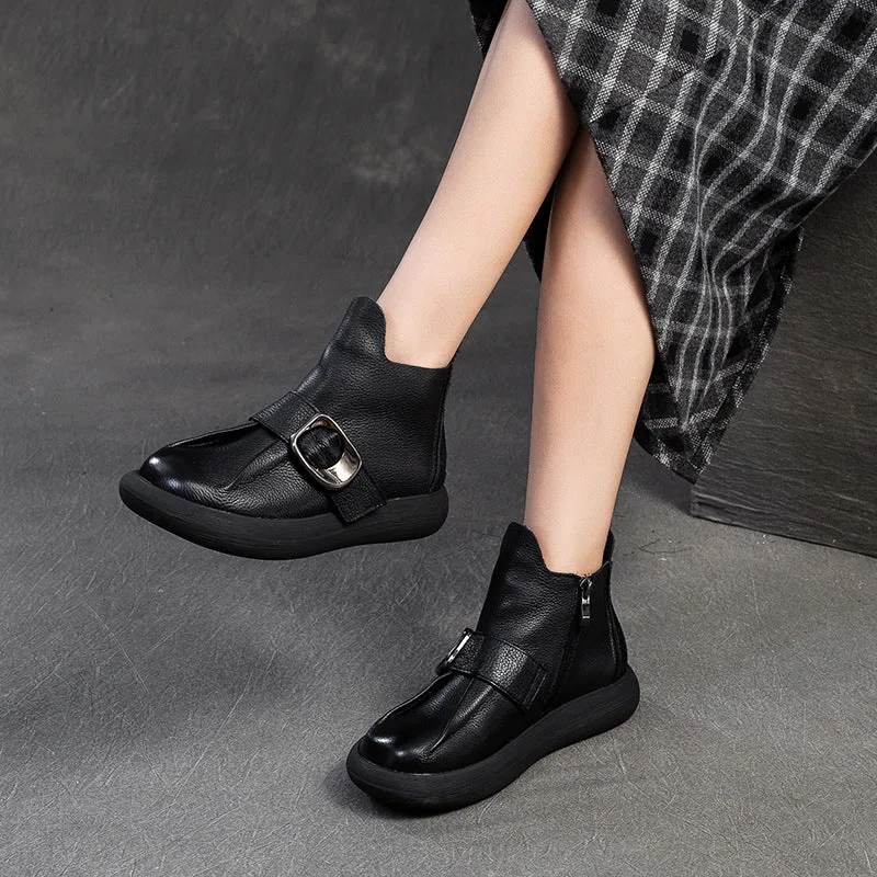 Women Minimalism Soft Leather Ankle Boots-Woolova