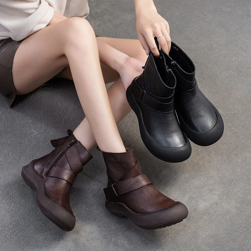 Women Minimalism Solid Leather Furred Ankle Boots-Woolova