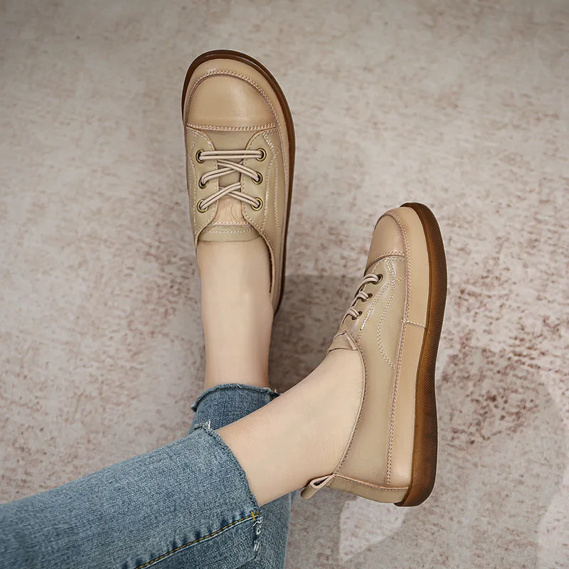 Women Retro Leather Minimalist Soft Flat Casual Shoes-Woolova