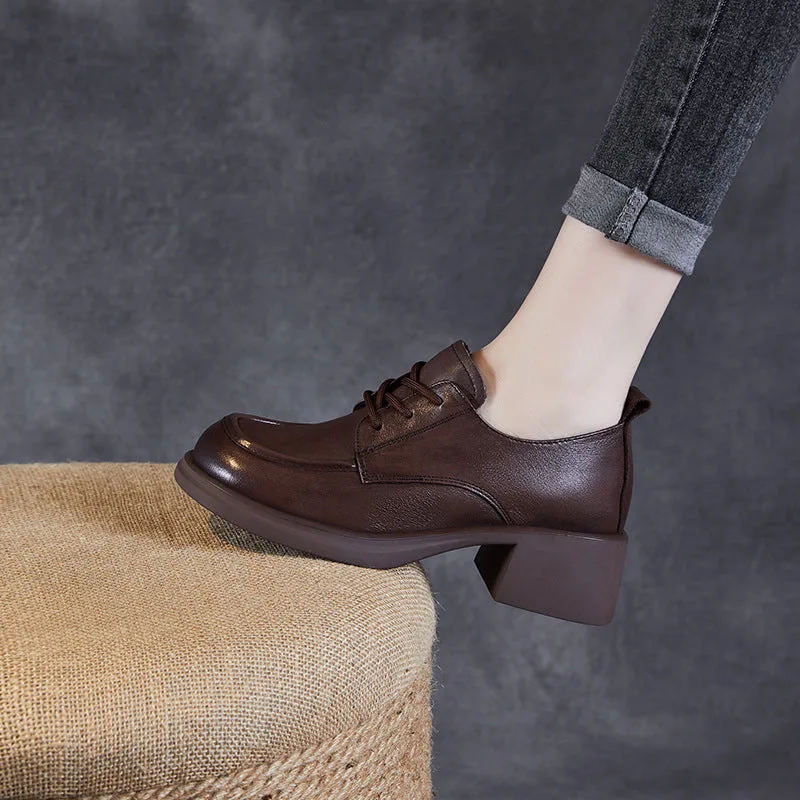 Women Classic Chunky Heel Work Leather Shoes-Woolova