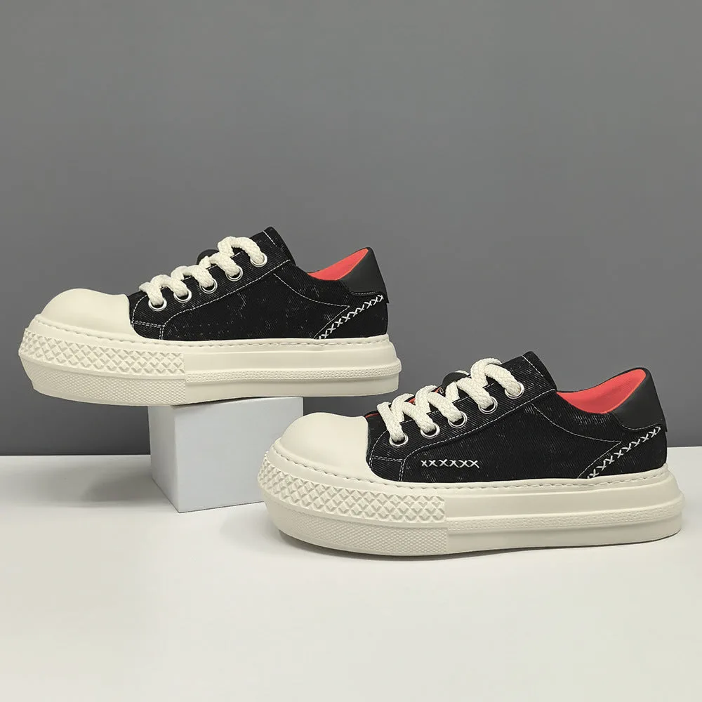 Men Fashion Quilted Denim Canvas Flat Casual Shoes-Woolova