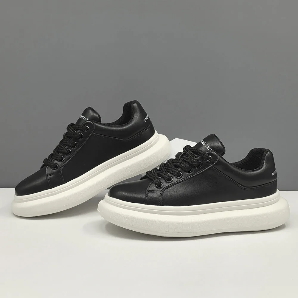 Men Minimalism Plain Leather Casual Sneakers-Woolova
