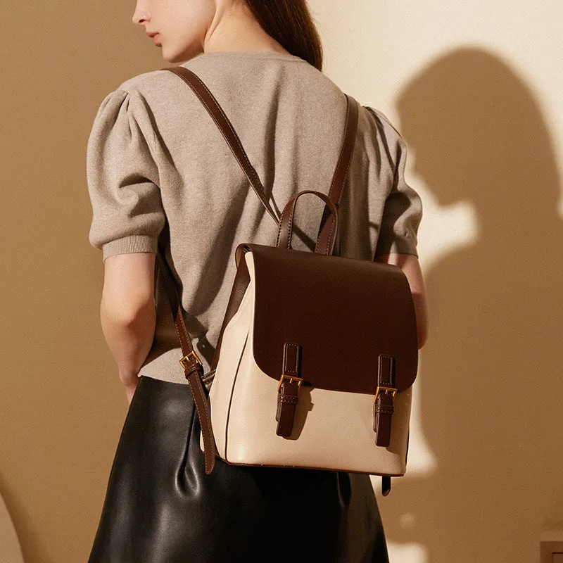 Women Classic Minimalist Casual Leather Backpack-Woolova