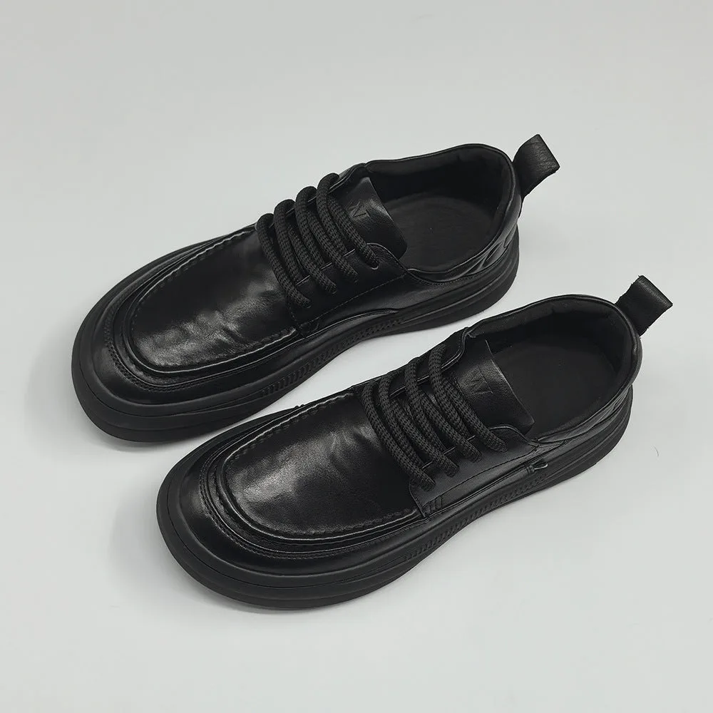 Men Minimalism Solid Flat Casual Leather Shoes-Woolova