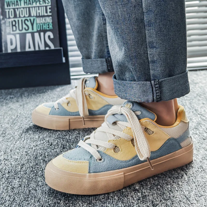 Men Stylish Color Matching Leather Flat Casual Sneakers-Woolova