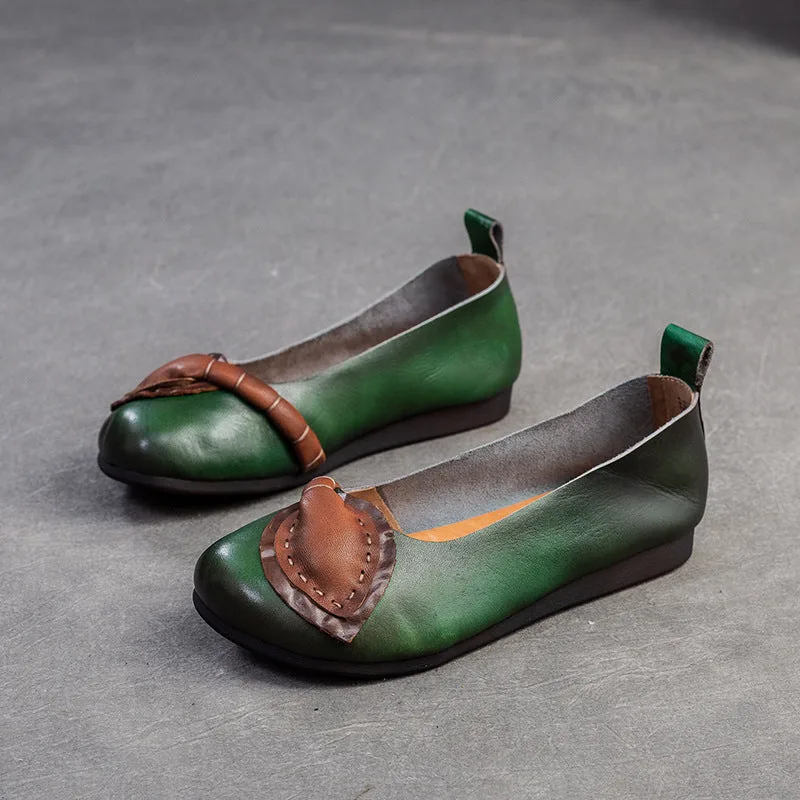 Women Retro Leather Soft Casual Flats Shoes-Woolova
