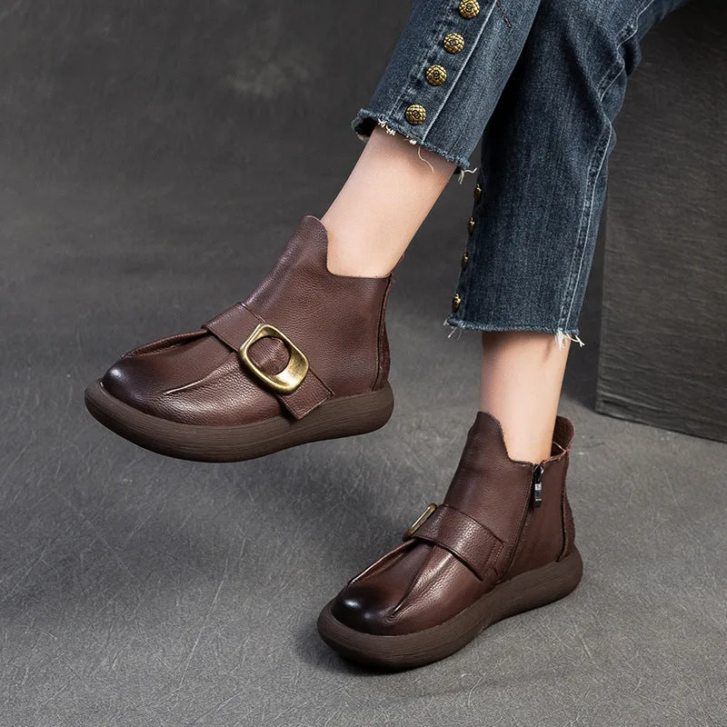 Women Minimalism Soft Leather Ankle Boots-Woolova