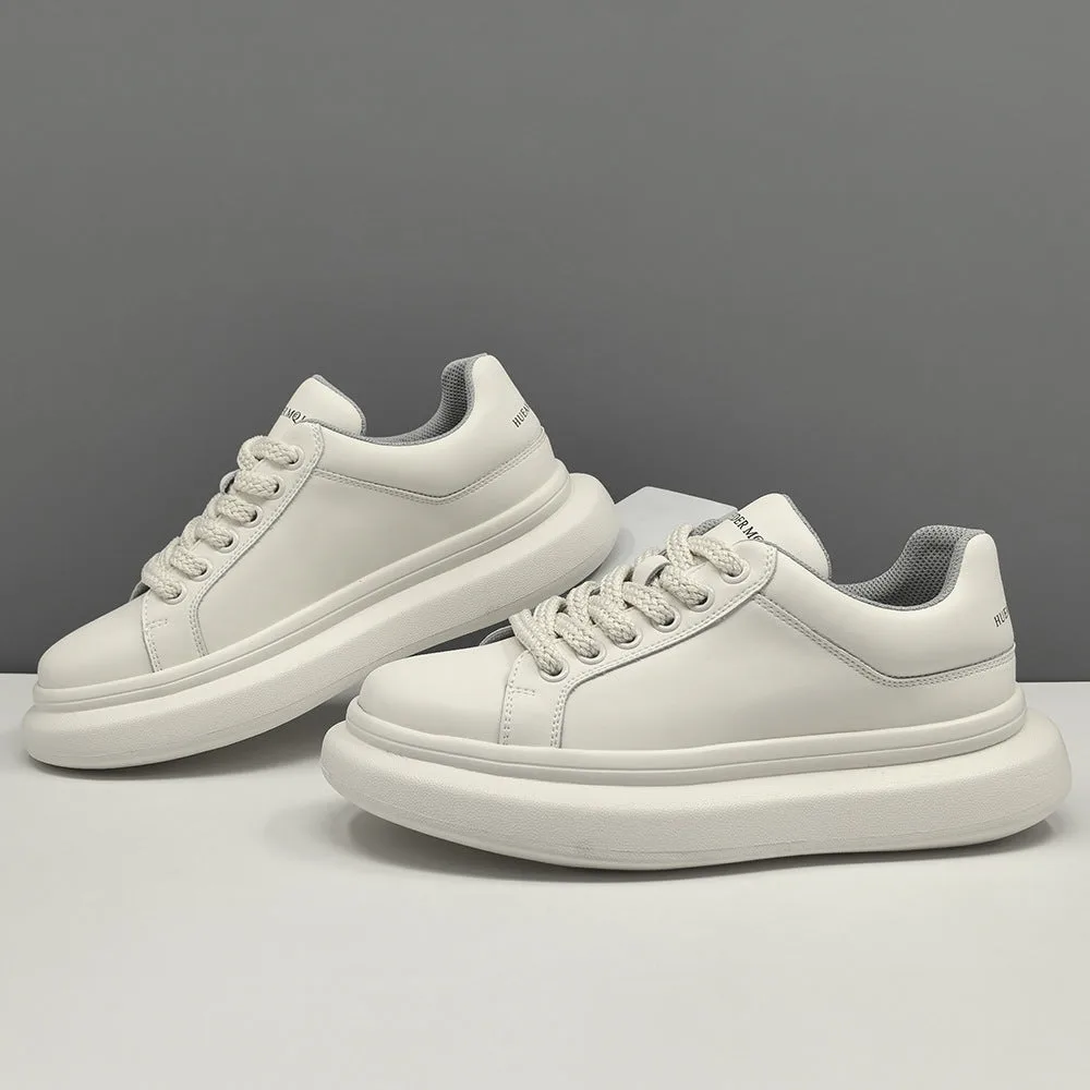Men Minimalism Plain Leather Casual Sneakers-Woolova