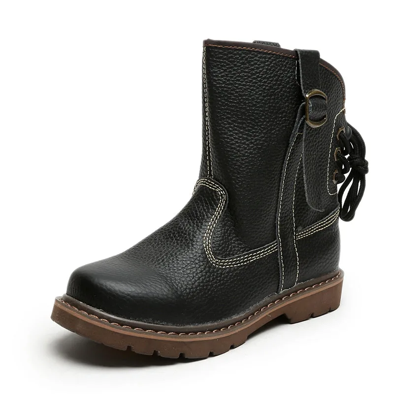 Men Spring Autumn Retro Cowhide Leather Boots-Woolova