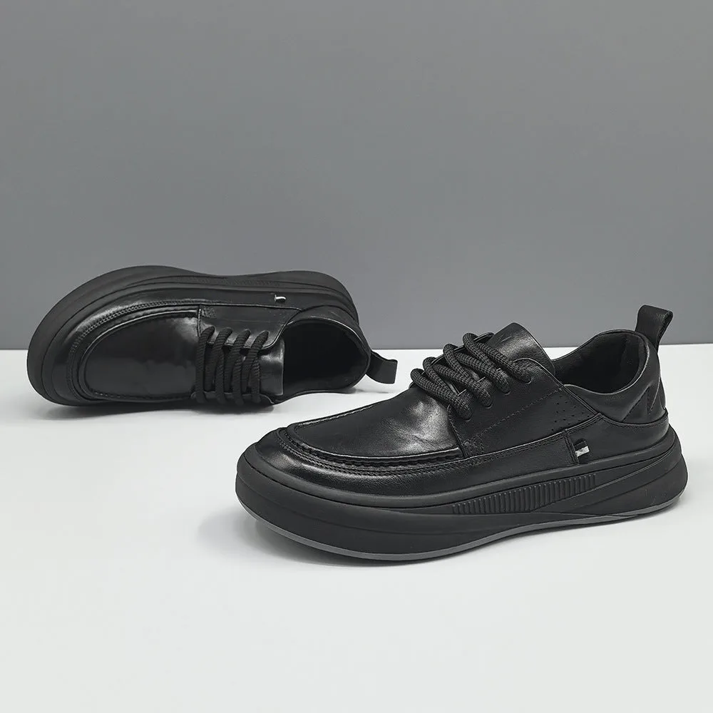 Men Minimalism Solid Flat Casual Leather Shoes-Woolova