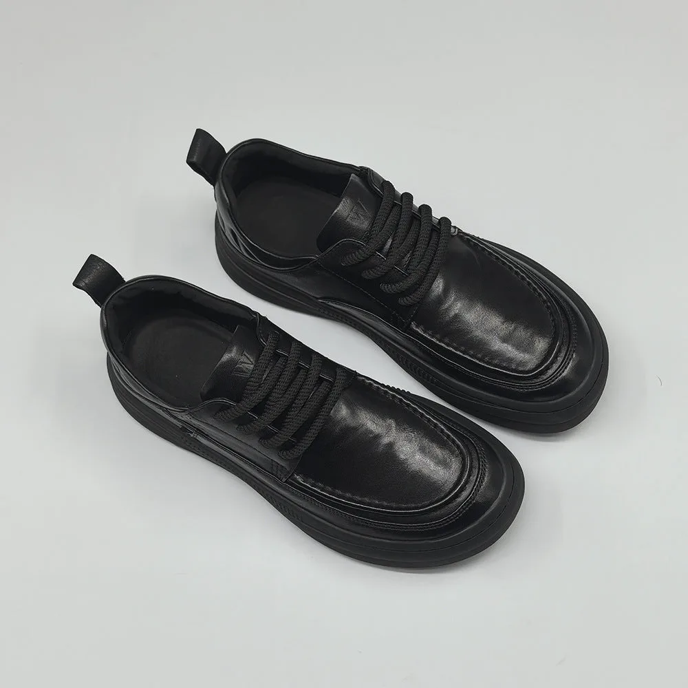 Men Minimalism Solid Flat Casual Leather Shoes-Woolova
