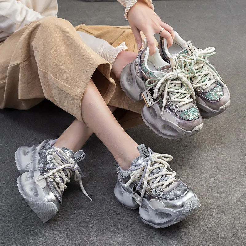 Women Color Matching Fashion Chunky Platform Sneakers-Woolova