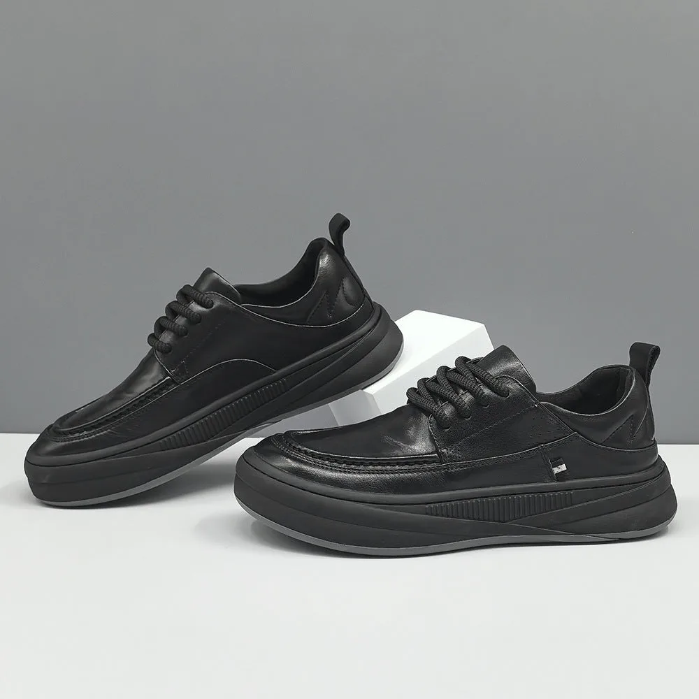 Men Minimalism Solid Flat Casual Leather Shoes-Woolova