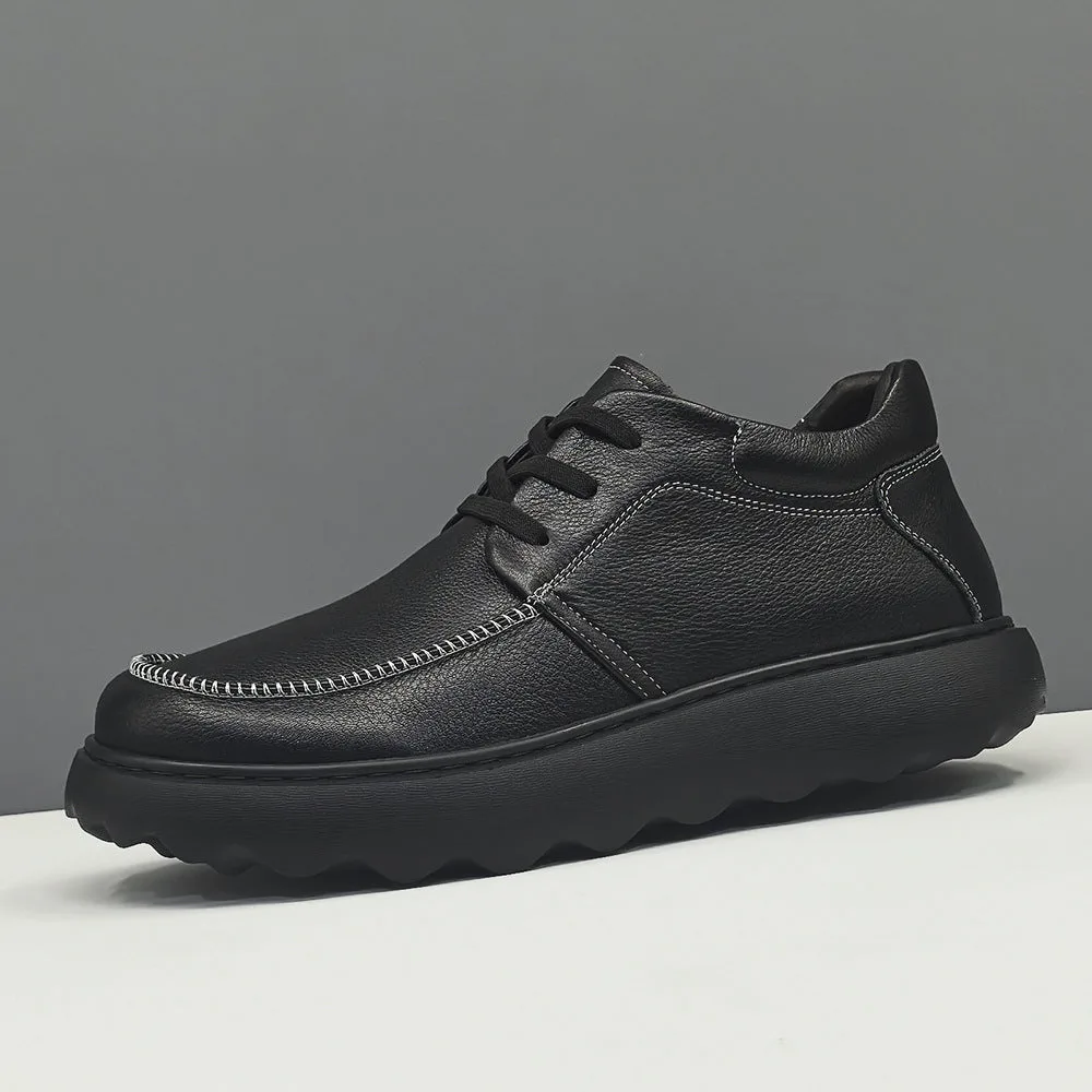 Men Minimalism Solid Leather Casual Shoes-Woolova