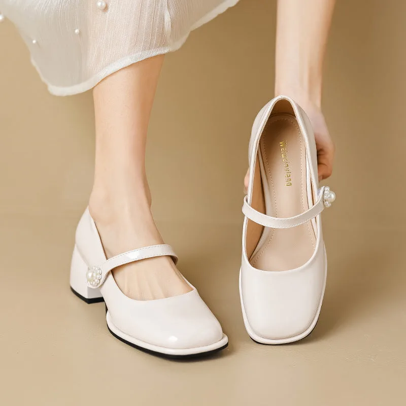 Women Fashion Glossy Leather Chunky Pumps-Woolova