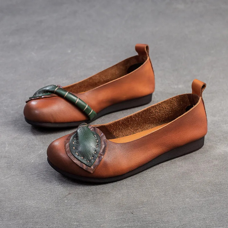 Women Retro Leather Soft Casual Flats Shoes-Woolova