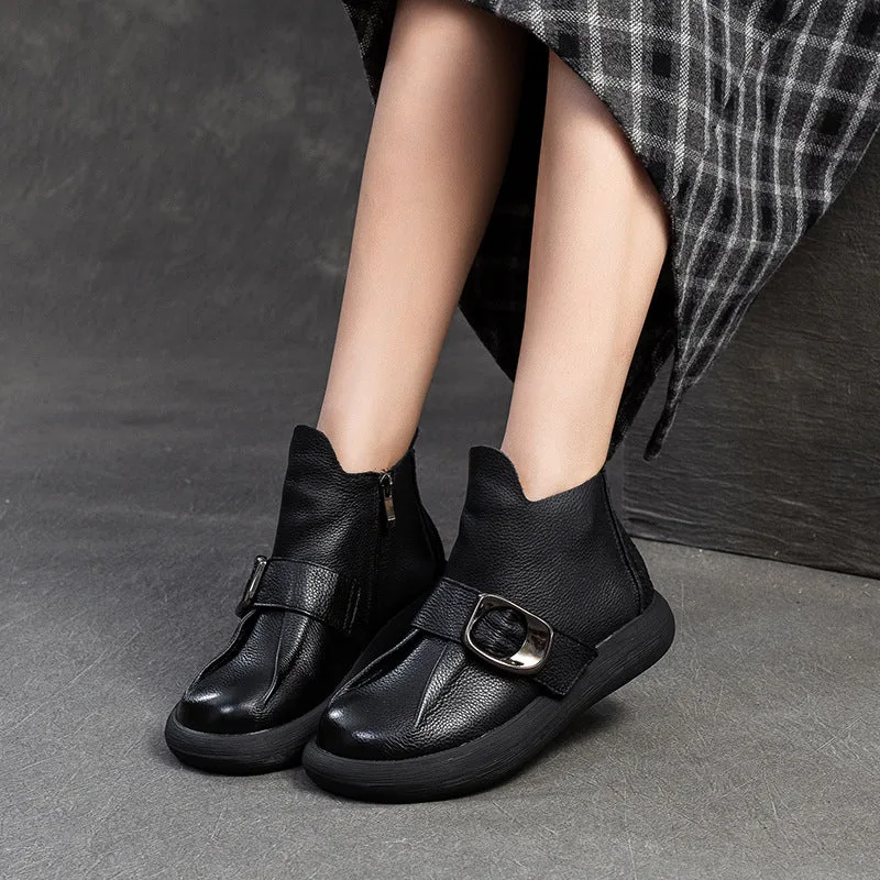 Women Minimalism Soft Leather Ankle Boots-Woolova