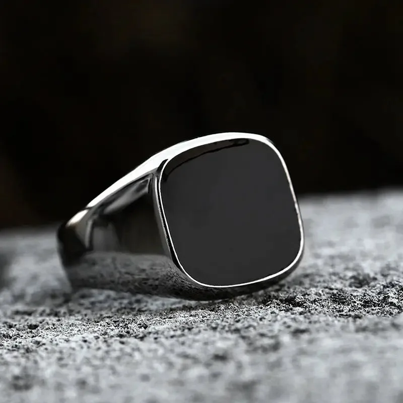 Obsidian Glossy Epoxy Stainless Steel Ring-Woolova